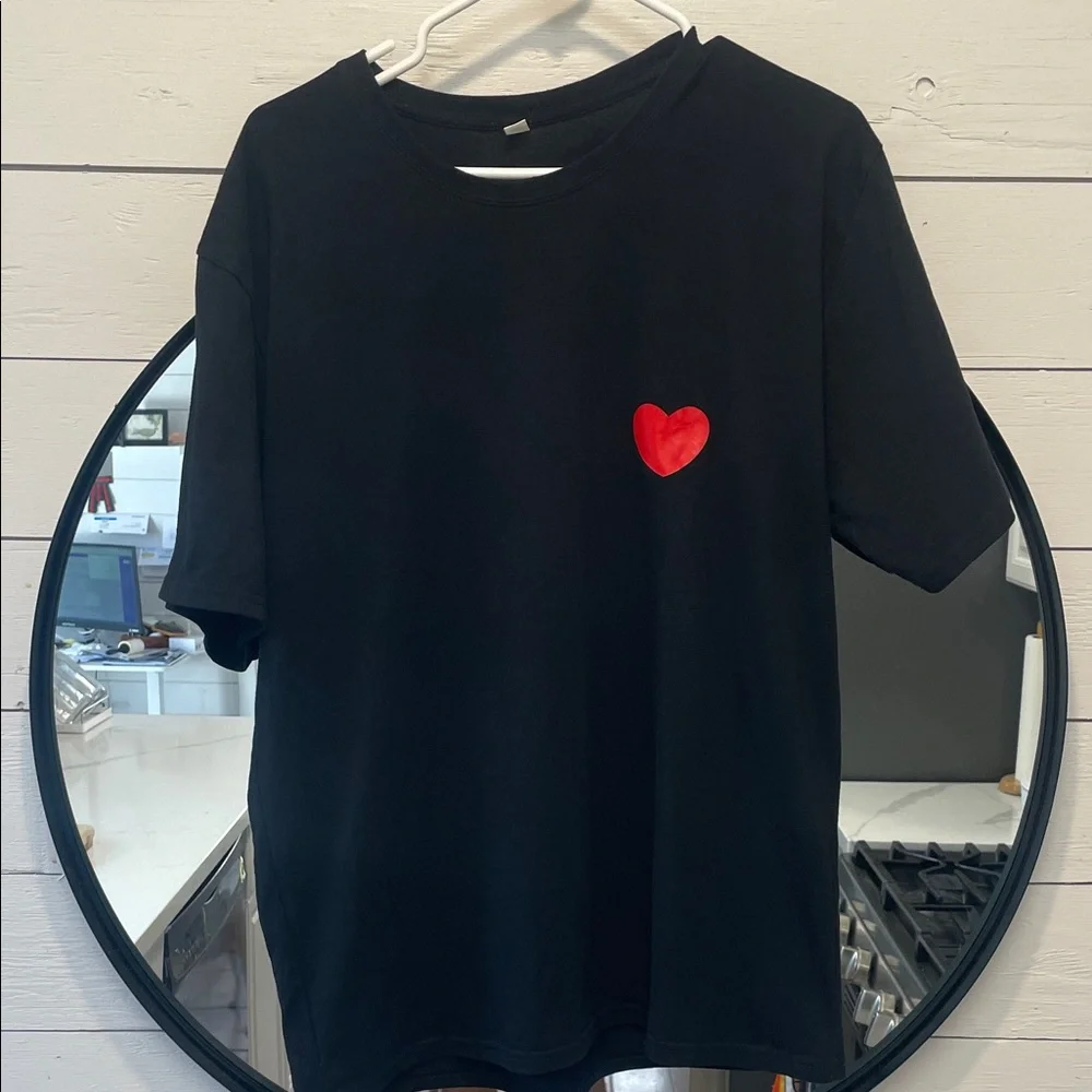 Black Shirt with Red Heart Accent - Like New: Worn Once - Picture 1 of 3